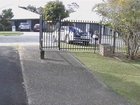 The footage shows the moment the car loses control, fishtailing down the street with tyres screeching before veering up onto the footpath into the group.