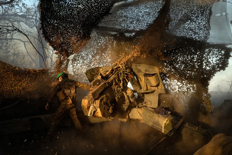 Soldiers firing from a position near Selydove, eastern Ukraine, on Tuesday, Oct. 1, 2024.