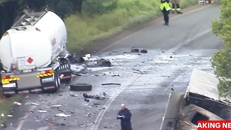 Two men have died after collision between a truck and a fuel tanker northwest of Brisbane. (PR IMAGE PHOTO)