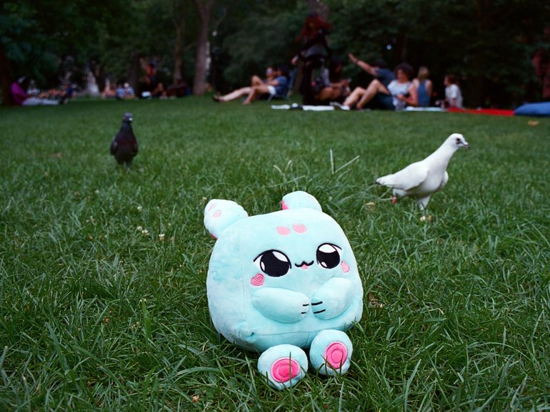 Grem, a smiling plushie with a WiFi-enabled voice box.