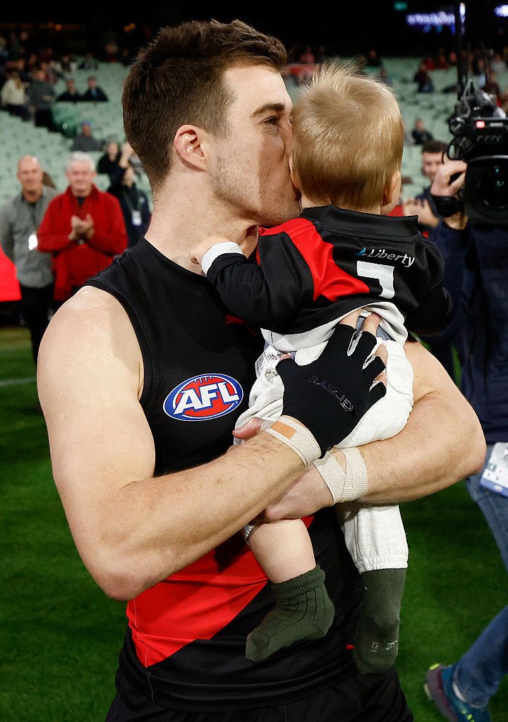Zach Merrett wore a glove to protect his hand for his 250th match.