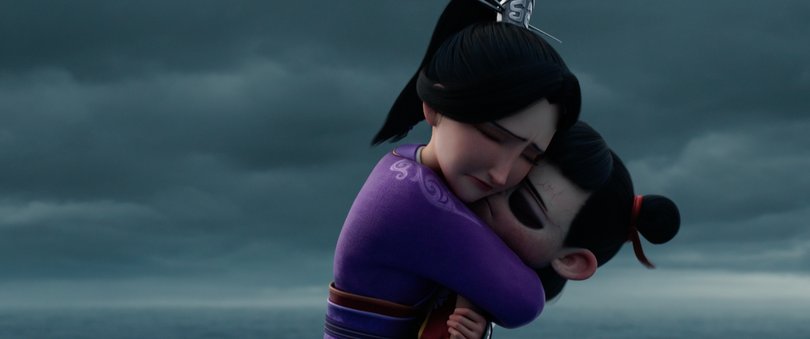 Lady Yin, voiced by Michelle Yeoh, left, and Ne Zha.