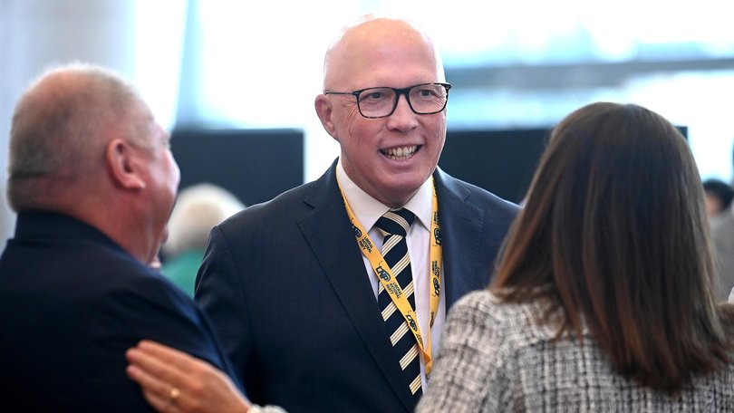 Former Liberal Leader Peter Dutton was warmly welcomed to the LNP convention in Queensland on Friday. Picture: NewsWire / John Gass