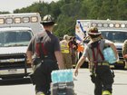 The bus was travelling eastbound when it went into rolled into a ditch, killing five people. (AP PHOTO)