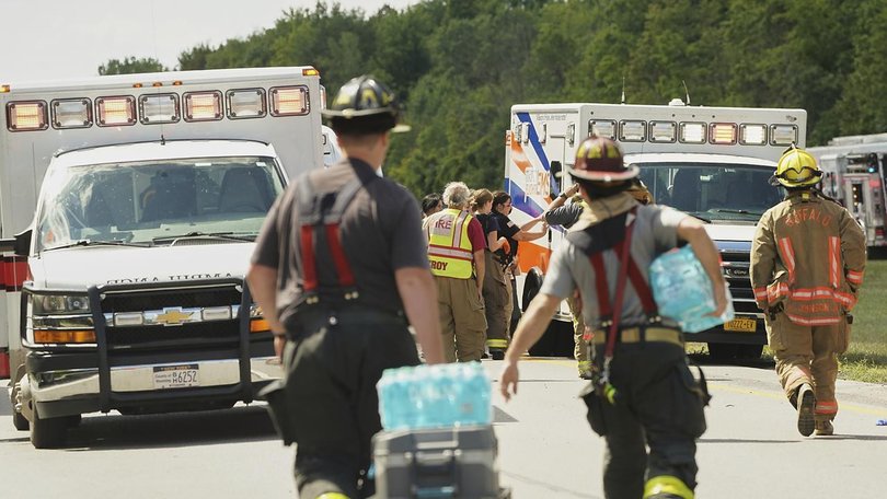 Rescue workers are scrambling to help the trapped and injured following a tour bus crash.