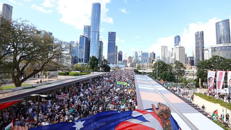 Brisbane's march on Sunday was the largest pro-Palestinian protest in the city's history. (AAP PHOTOS)