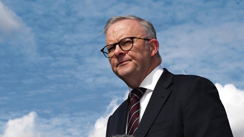Prime Minister Anthony Albanese speaks to the media during a press conference about solar batteries.
