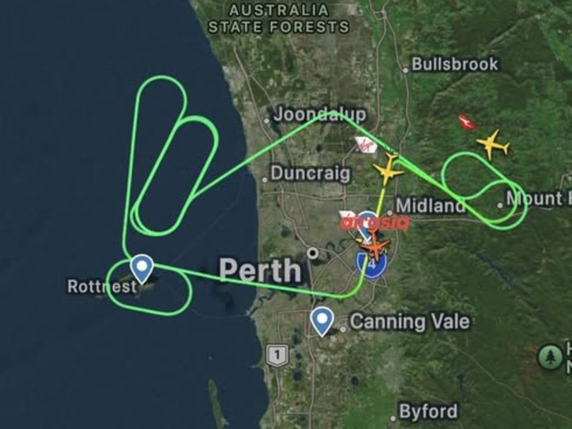 The Air Asia flight circled over the Indian Ocean several times before landing back at Perth Airport. Source: Flight Radar