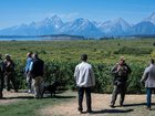 US Park Police  officers patrol the grounds at the Jackson Lake Lodge during the Kansas City Federal Reserve's Jackson Hole Economic Policy Symposium on Saturday, Aug. 23, 2025. 