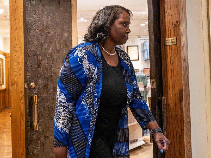 Lisa Cook, governor of the US Federal Reserve, arrives for the morning session of the Kansas City Federal Reserve's Jackson Hole Economic Policy Symposium.