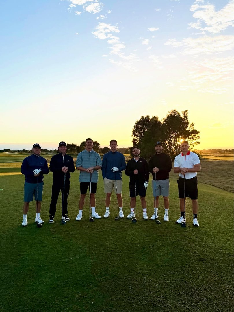 Sandon Smith,Chad Townsend, Hugo Savala,  Egan Butcher, Zach Dockar-Clay, James Tedesco and Victor Radley on the golf trip.