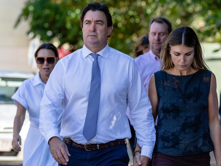 Outback Wrangler Matt Wright and his wife Kaia Wright outside the Supreme Court in Darwin.