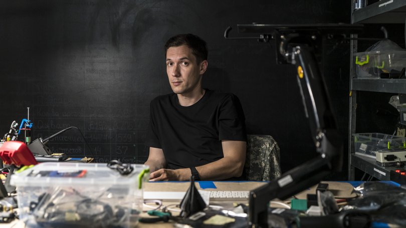 Peter Ruzavin, a Russian journalist now serving as a corporal in a Ukrainian Army drone unit.