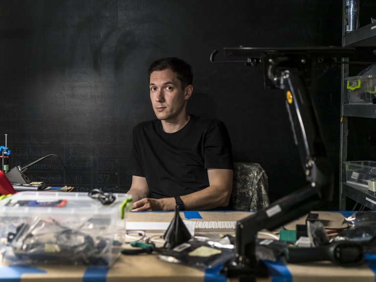 Peter Ruzavin, a Russian journalist now serving as a corporal in a Ukrainian Army drone unit.