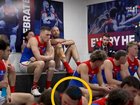 Steven May appears to ignore Max Gawn’s address to the players. 