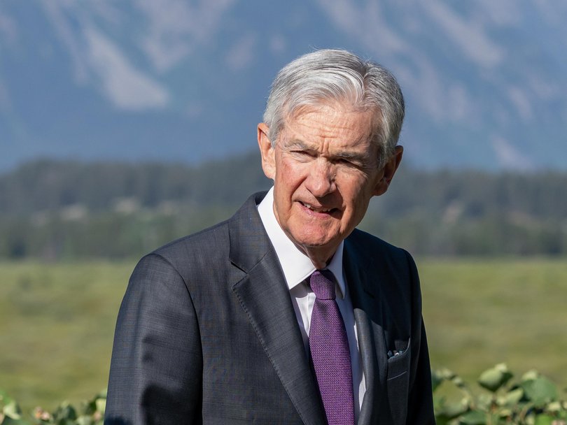 Jerome Powell, chairman of the US Federal Reserve, walks the grounds during the Kansas City Federal Reserve's Jackson Hole Economic Policy Symposium. 