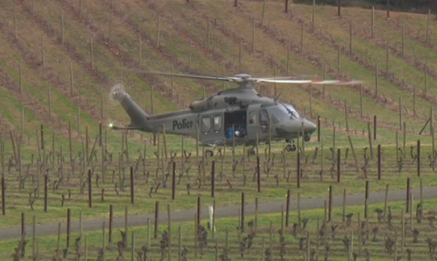 A police chopper landed at a nearby winery to help with the search.