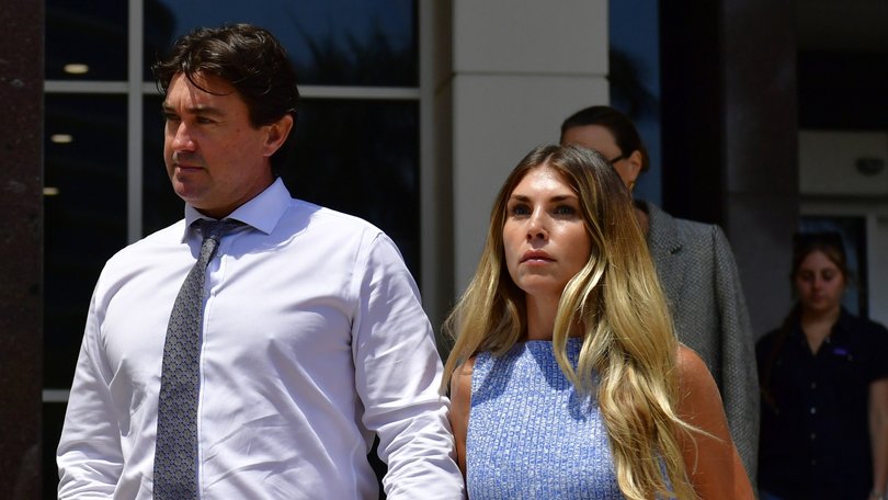 Matt Wright and his wife Kaia Wright leaving the Supreme Court in Darwin on Thursday, August 28.