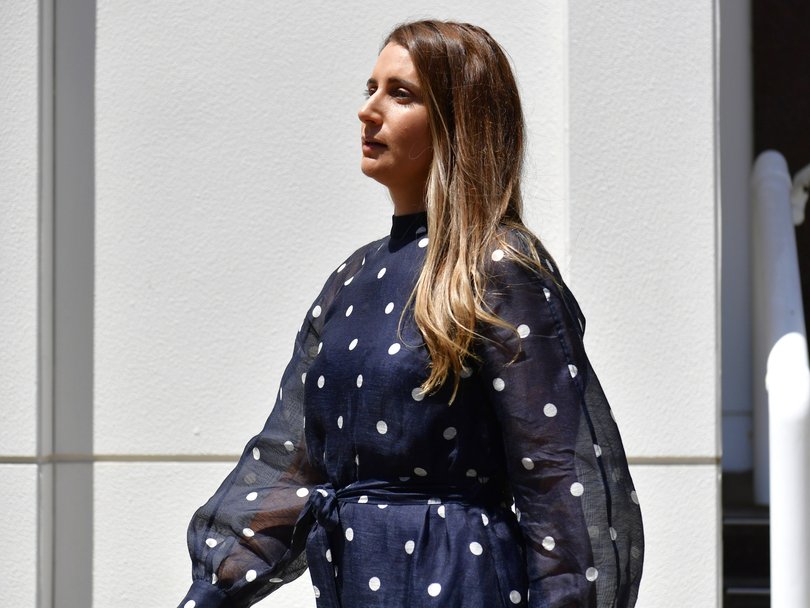Widow Dani Wilson leaving the Supreme Court in Darwin on Thursday, August 28.