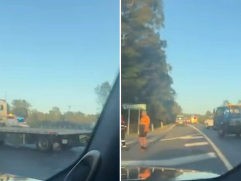 Person in critical condition after being struck by a truck.