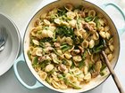 Pasta with green bean ragu. This spoonable pasta is a dance of sorts between two pots: one with fresh green beans and orecchiette, the other with sausage ragu.