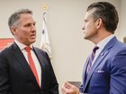 Deputy Prime Minister Richard Marles was photographed speaking with US Defence Secretary Pete Hegseth this week. Handout / Deputy Prime Minister’s Office