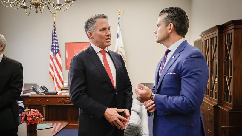 Deputy Prime Minister Richard Marles was photographed speaking with US Defence Secretary Pete Hegseth this week. Picture: Handout / Deputy Prime Minister’s Office