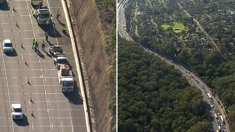 A car flipped onto its roof on the M2 at Baulkham Hills affecting traffic on Friday morning.