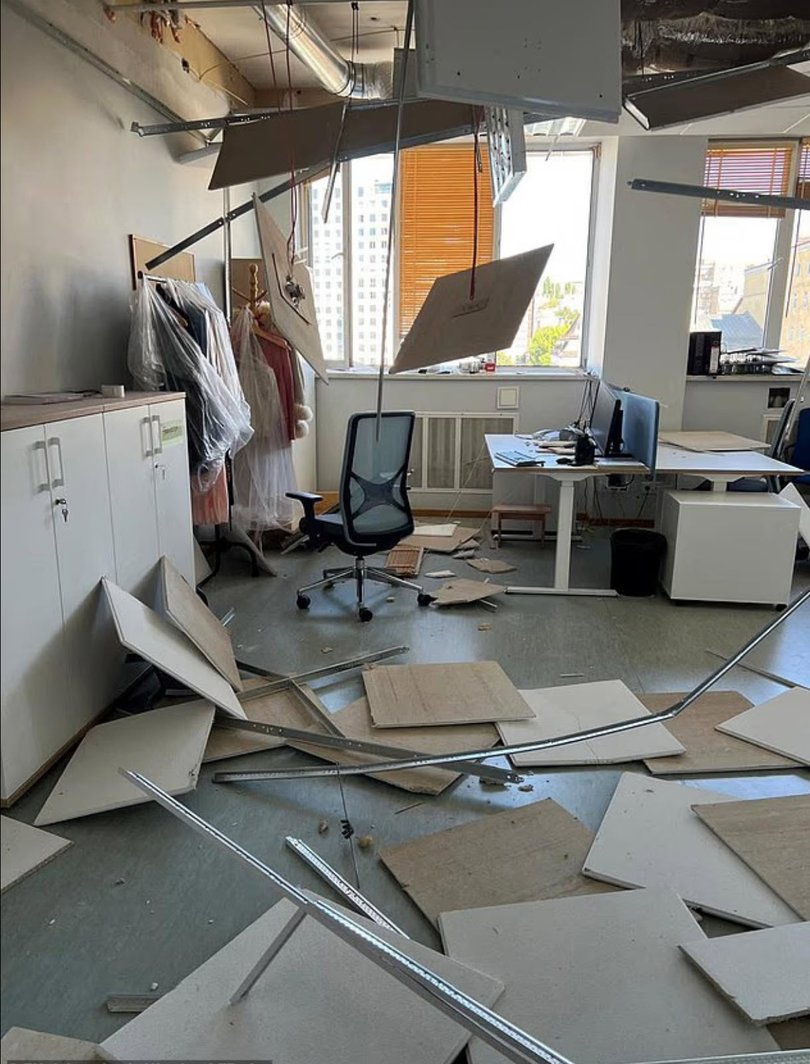 The EU shared a picture of the damage to its office in Kyiv after Russia's attacks.
