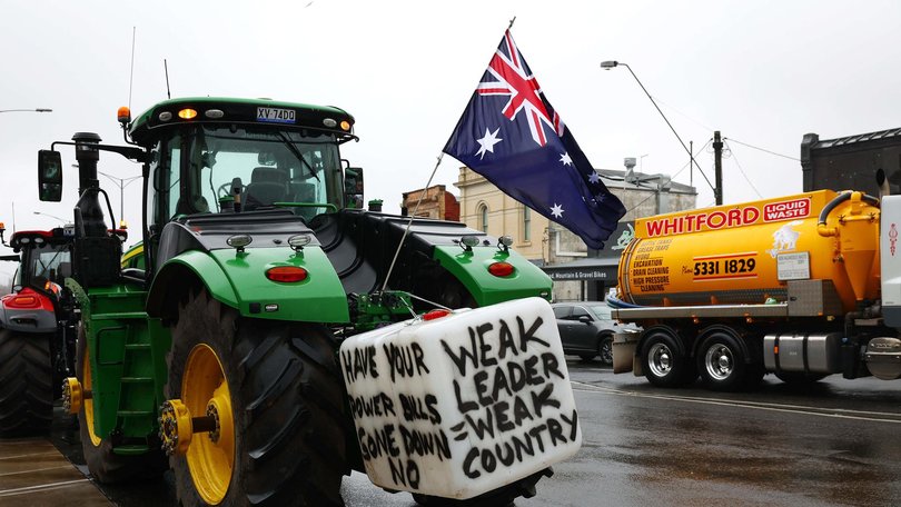 Farmers in Ballarat, Victoria, are protesting the Albanese Government’s renewables transition. 