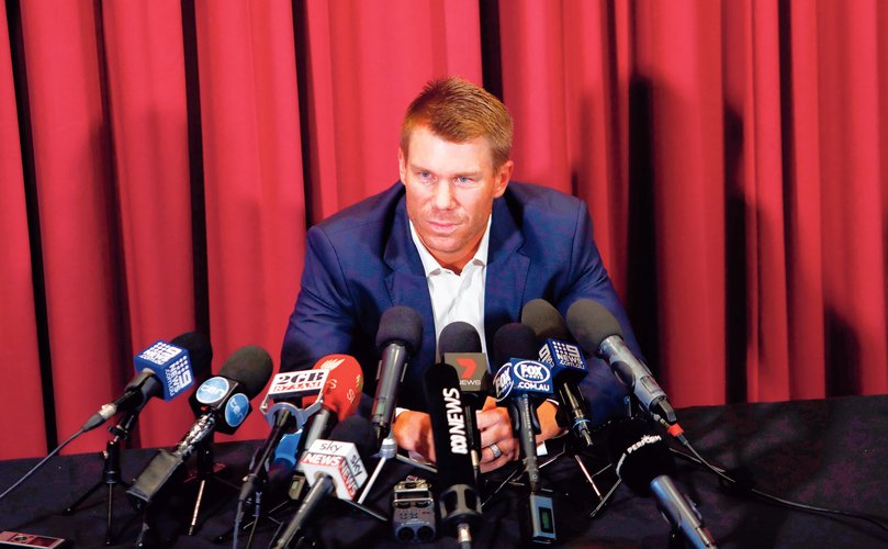 Former Australian cricket vice captain David Warner talks to the media in Sydney, Saturday, March 31, 2018, after being sent home from South Africa following a ball tampering scandal. Warner and captain Steve Smith were banned for 12 months while young batsman Cameron Bancroft received 9 months after an investigation into the Australian cricket team's cheating scandal identified Warner as the instigator of the ball tampering plan that unraveled in South Africa. (AP Photo/Daniel Munoz) Picture: Daniel Munoz