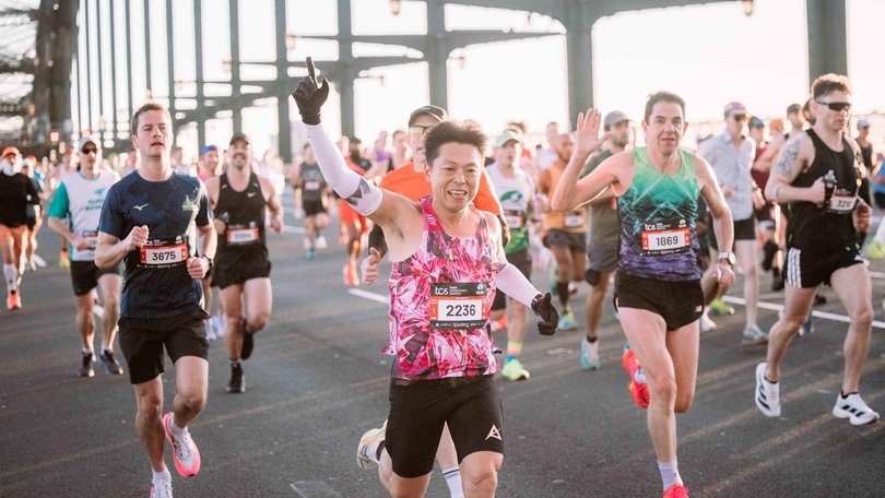 Thousands ran over the Sydney Harbour Bridge during the marathon.