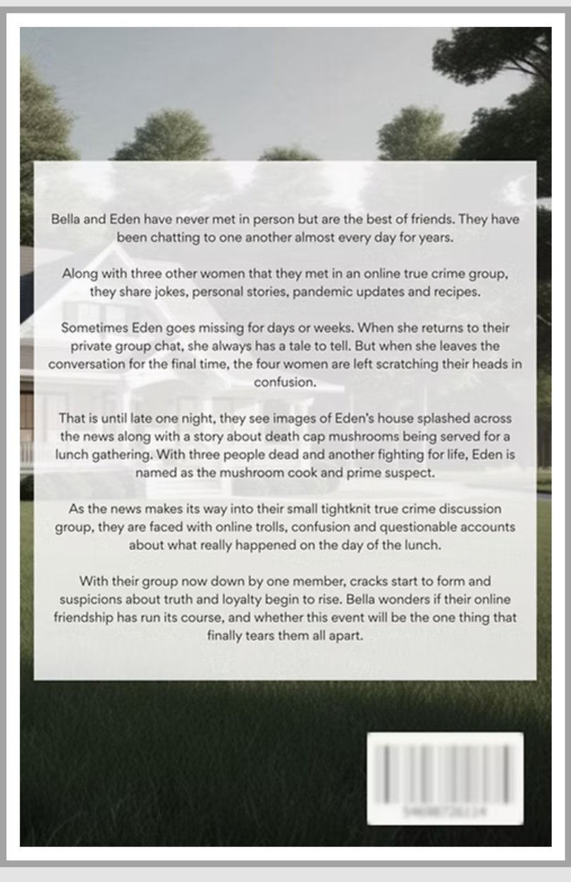 The blurb outlines how Barkley will explore the mushroom murders via the perspective of “Eden’s” online true crime community.