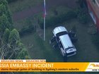 A man has been arrested after allegedly ramming his vehicle through the front gates of the Russian embassy in Sydney’s eastern suburbs.