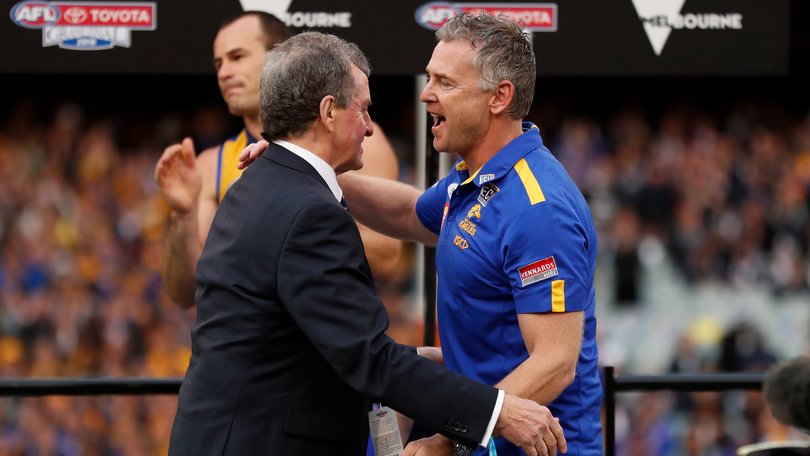 Adam Simpson receiving his Jock McHale Medal from former coach Denis Pagan at the 2018 grand final.