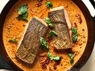 “Marry Me” salmon. The salmon is mostly cooked on the skin side, then gently poaching the flesh side in a creamy sun-dried tomato sauce. Food styled by Brett Regot. (Armando Rafael/The New York Times)