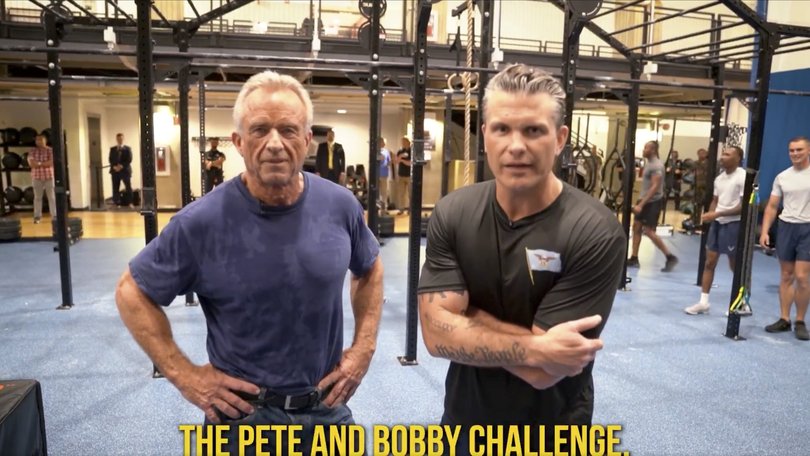 The video shows Health Secretary Robert F. Kennedy Jr. and Defence Secretary Pete Hegseth during a timed fitness challenge.