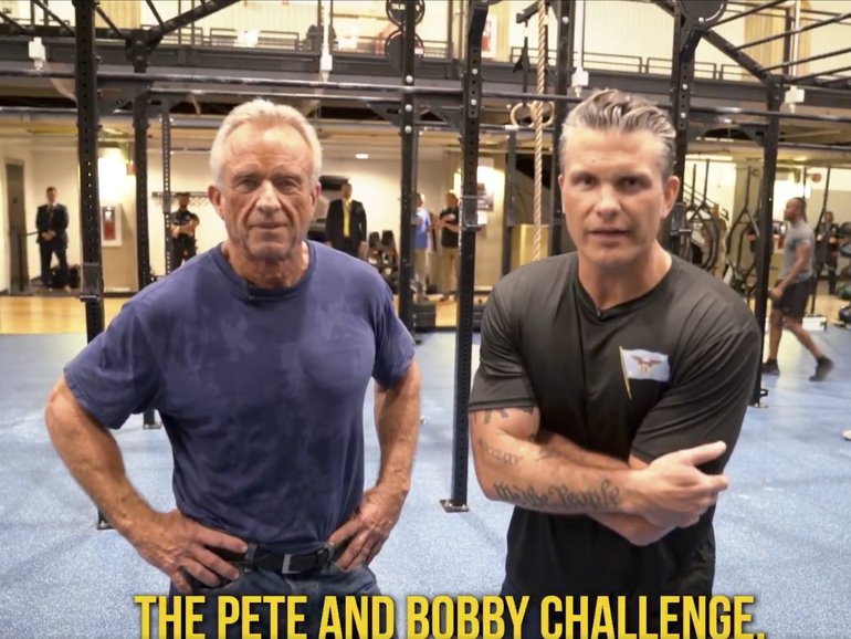 The video shows  Health Secretary Robert F. Kennedy Jr. and Defence Secretary Pete Hegseth during a timed fitness challenge.