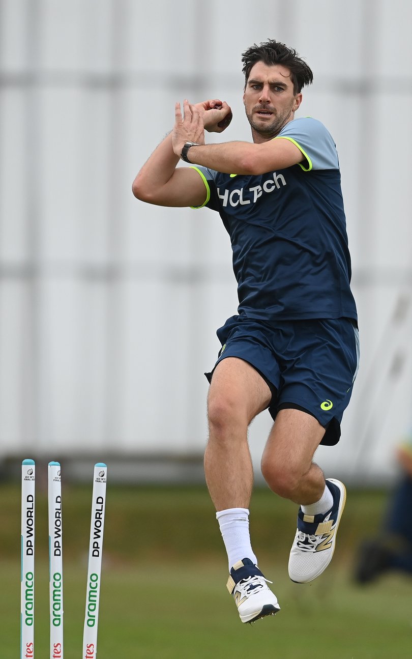 Pat Cummins of Australia bowls