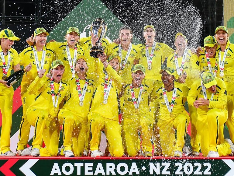 Australia celebrate winning the 2022 ODI World Cup, defending the title would be worth $A6.9m. (John Davidson/AAP PHOTOS)