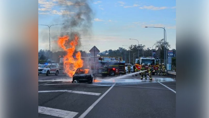 Car in flames on M1.