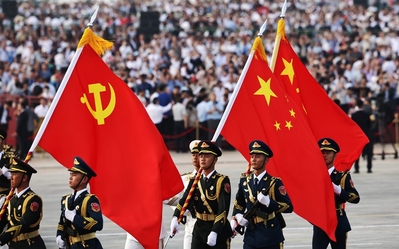 Chinese troops march before a military parade in Beijing, China, 03 September 2025.