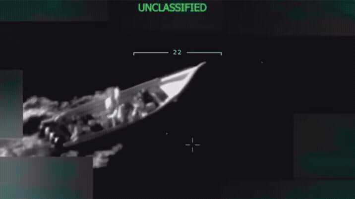 Donald Trump has released footage of a US air strike that killed 11 terrorists on a boat filled with drugs.