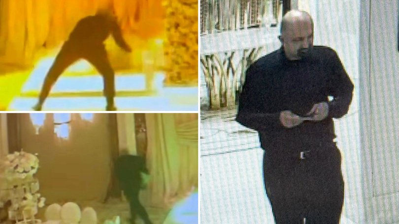 Police are searching for a wedding crasher who stole up to $150,000 in gifts to a bride and groom.