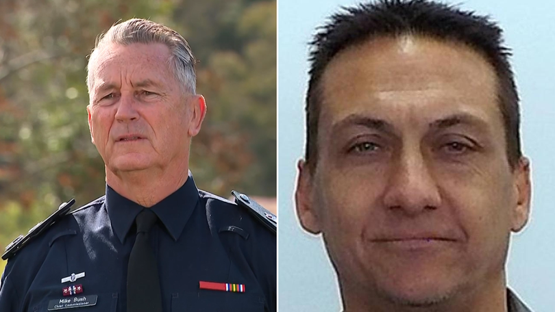 Mike Bush stood by manhunt efforts as the alleged cop killer remains at large.