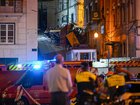 Firefighters at the scene of the tram crash.