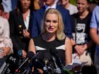 Survivor Anouska De Georgiou speaks at a news conference with alleged victims of disgraced financier and sex trafficker Jeffrey Epstein outside the US Capitol.