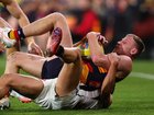 Nick Daicos of the Magpies and Rory Laird of the Crows.