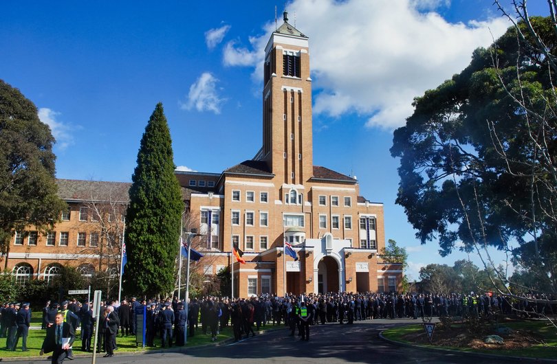 Senior Constable Vadim de Waart-Hottart is being farewelled at the Victorian Police Academy.