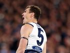 MELBOURNE, AUSTRALIA - SEPTEMBER 05: Jeremy Cameron of the Cats celebrates kicking a goal during the AFL Qualifying Final match between Geelong Cats and Brisbane Lions at Melbourne Cricket Ground on September 05, 2025 in Melbourne, Australia. (Photo by Daniel Pockett/Getty Images)